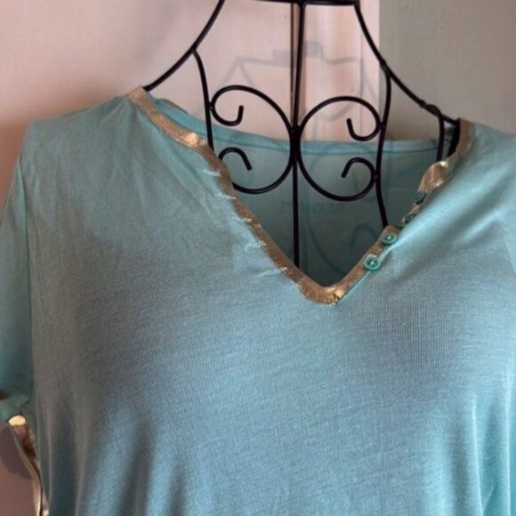 Zadig & Voltaire Tino Turquoise and Silver Foil Tee M - Picture 4 of 7